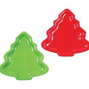 Christmas Tree Shape Dinner Paper Plates Red Green